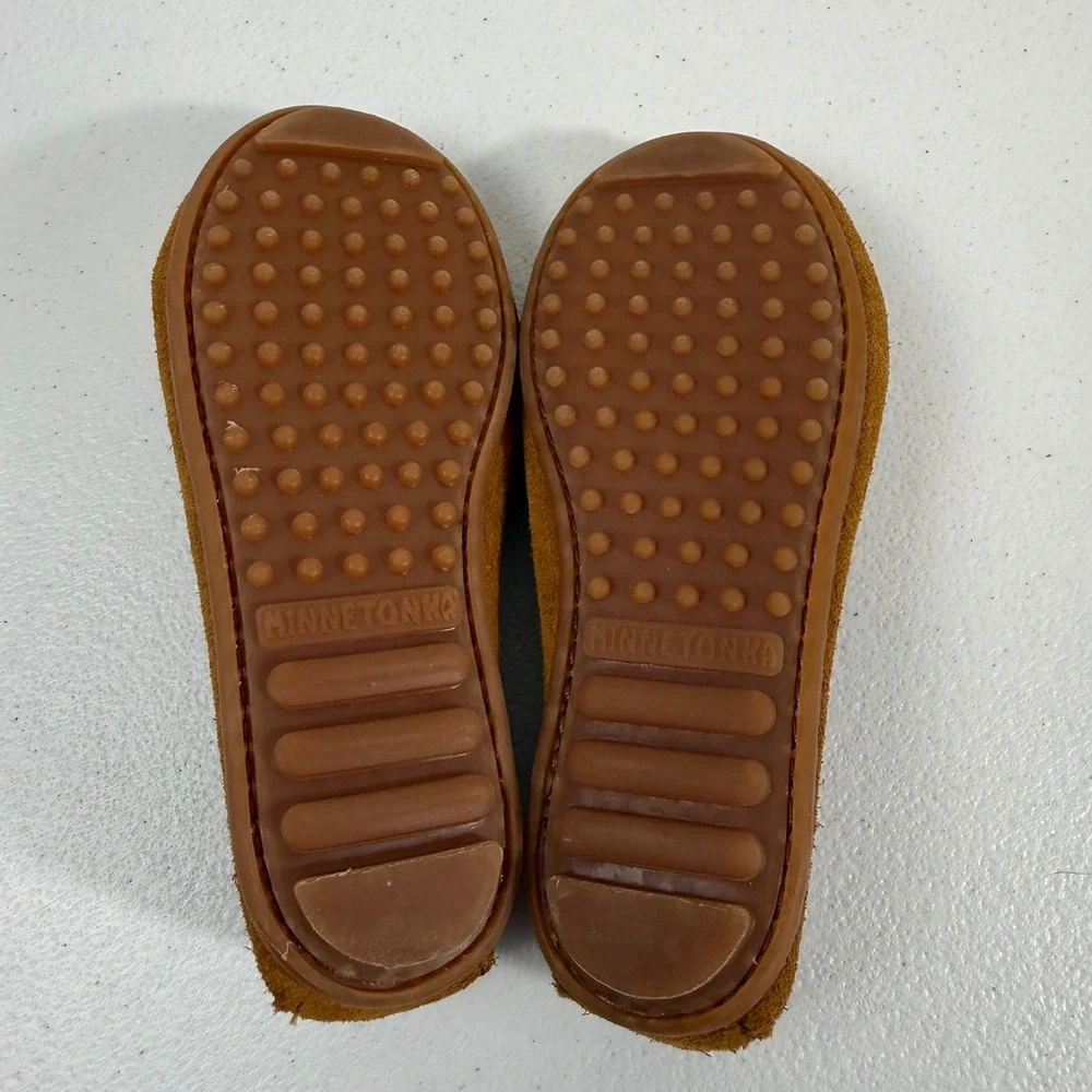 Minnetonka Kids Thunderbird Brown Suede Beaded Moccasin Shoes Size 12 2602